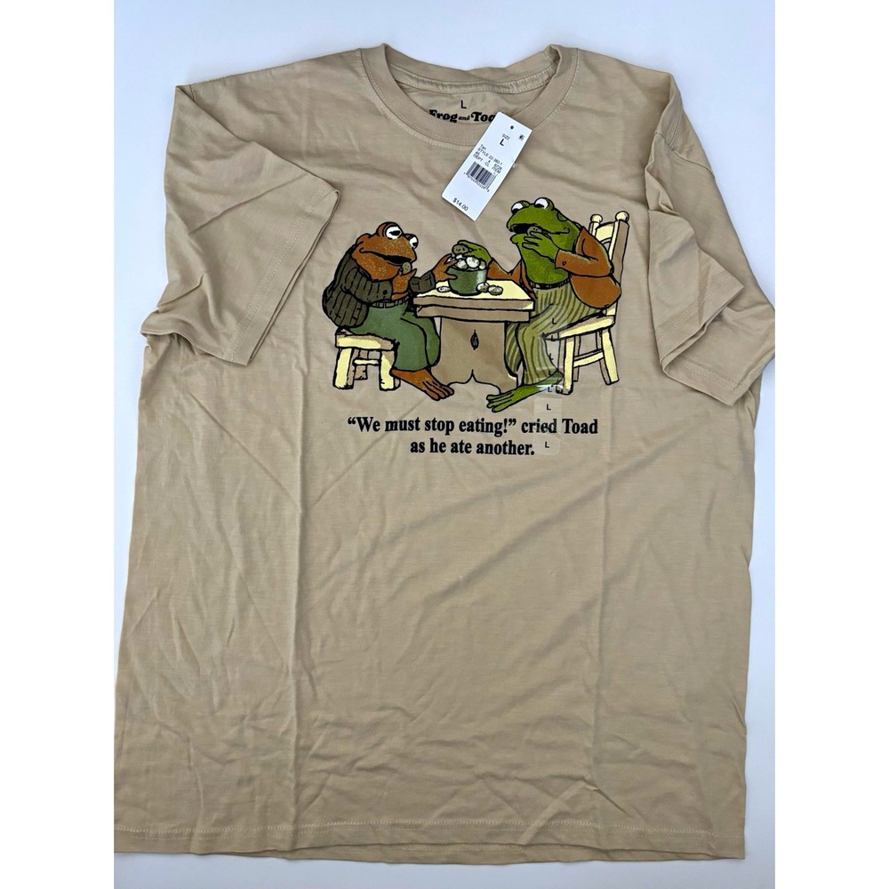 Frog and Toad Together Men's Graphic T-Shirt L Beige Short Sleeve Crew Neck